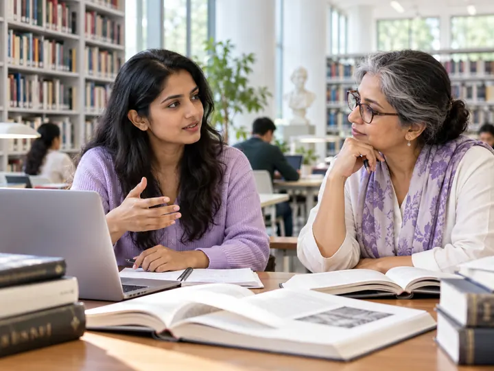 Doctoral student discussing research with an academic supervisor